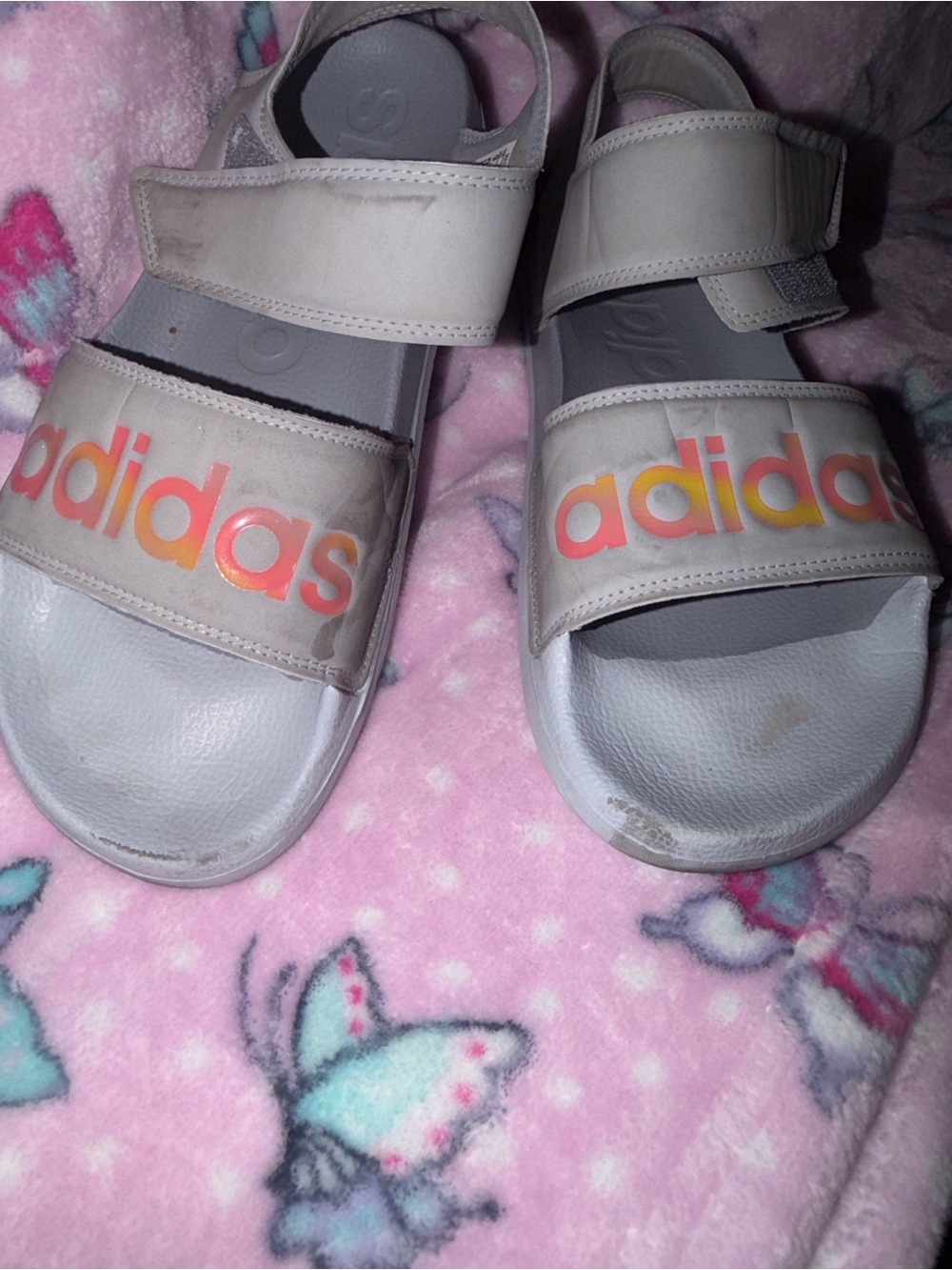 adidas Adilette sandals Light Gray Velcro Sandals with Rainbow Logo